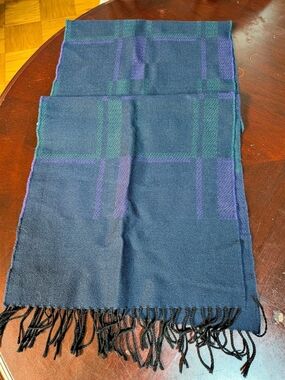 Vintage Britches of Georgetown Scarf Since 1967 Blue Green Purple Plaid Fringed